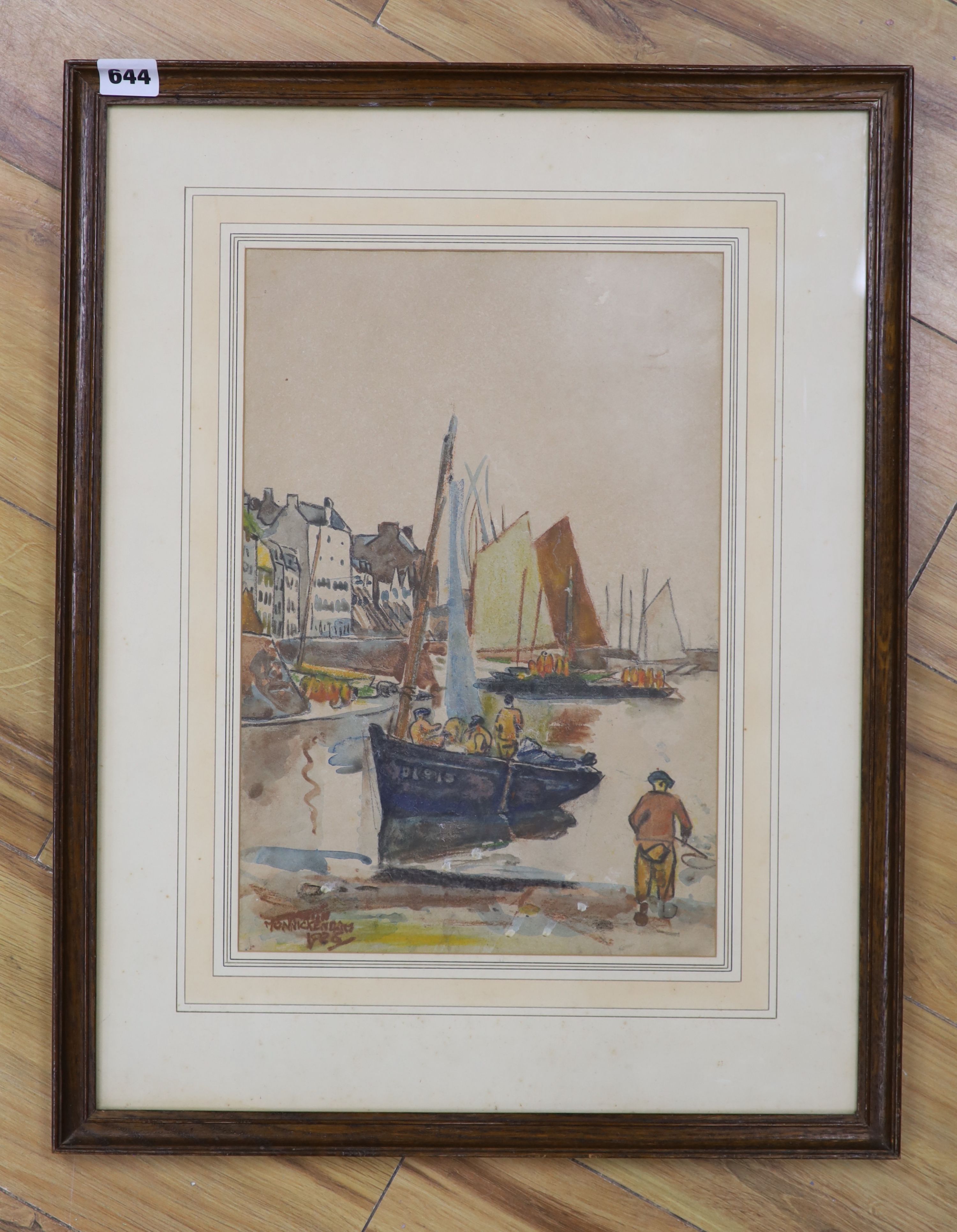Martin Monnickendam (1874-1943), watercolour, Canal scene, signed and dated 1926, 37 x 25cm.